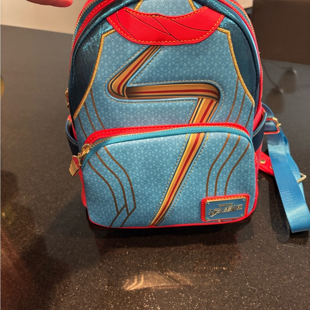 Loungefly Ms Marvel Blue and Red Backpack with Gold Accents